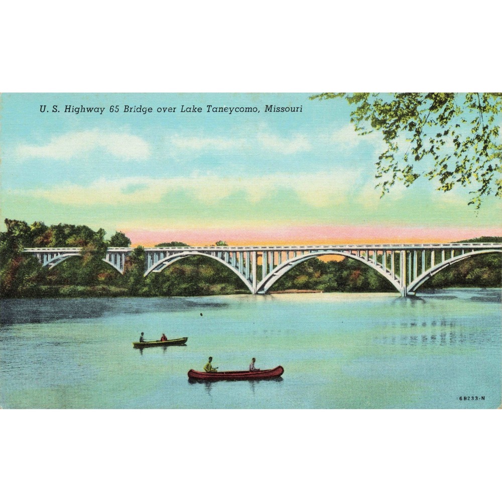 Lake Taneycomo US Highway 65 Bridge Missouri Linen Postcard Curt Teich Branson - Picture 1 of 2
